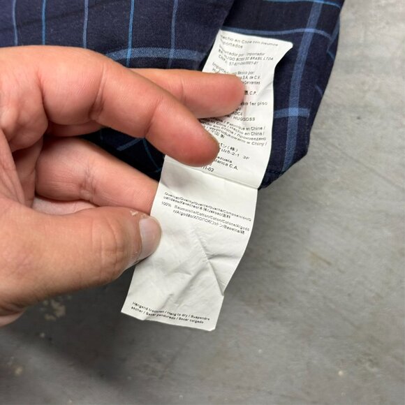 Hugo Boss Slim Fit Dress Shirt Check Blue Long Sleeve Cotton 17 1/2 XL - Picture 11 of 13